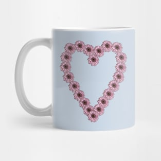 Line Drawing Pink Daisy Gerbera Valentines Day Heart Mug